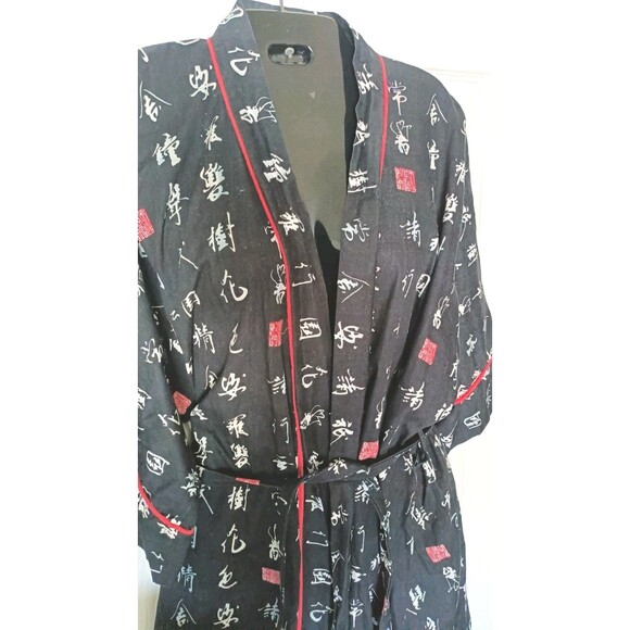 Unisex Japanese Yukata Kimono Robe Wrap Jacket Black Red One Size Vintage 1987 - Picture 7 of 8